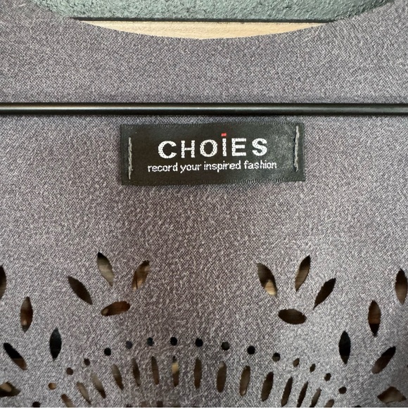 CHOiES Gray Laser-Cut Fringe Cardigan Shawl - Picture 4 of 7